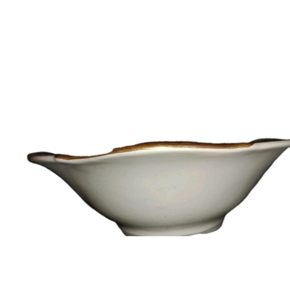 Antique U.C. Limoges Oval Bowl Serving Gilded Yellow Pink Floral Trim 2 handled‎